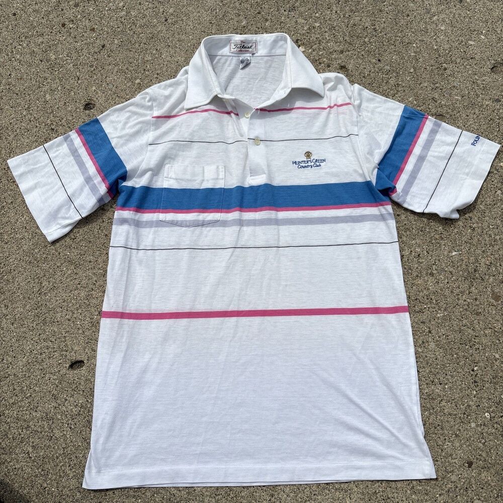 Titleist Polo Shirt Men's Sz Lg White Striped Blue Hunter’s Green Country Club